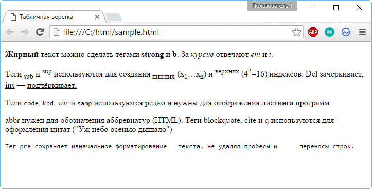 Варианты форматирования текста