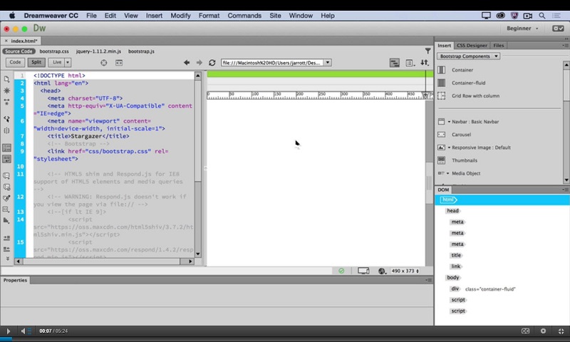 Интерфейс программы Dreamweaver
